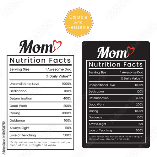 Mom Nutrition Facts Design Depicting a Blend of Love and Strength