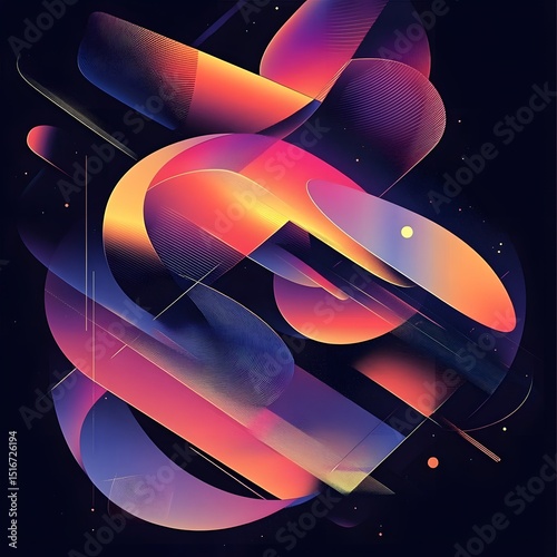 Creative Abstract Design Featuring Moving Geometric Forms and Color Transitions, abstract background with glowing lines