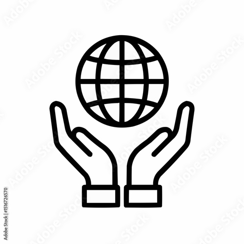 Outlined globe held by open hands — global responsibility.