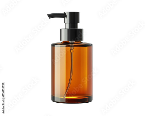 Amber glass bottle with pump for liquid soap or lotion mockup