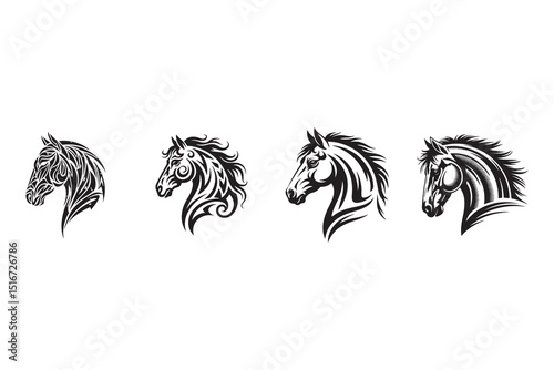 Black and white tribal horse design vector illustration for a tattoo or logo
