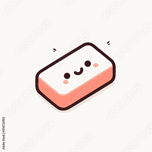 Cute cartoon soap bar character with a smiling face in pastel colors  