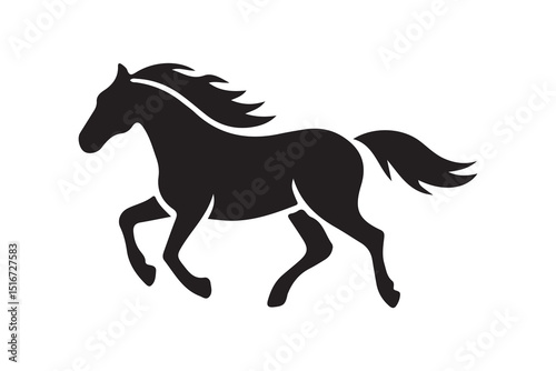 Running horse silhouette vector illustration featuring a wild equine stallion with flowing mane, perfect for farm animal or equestrian design projects