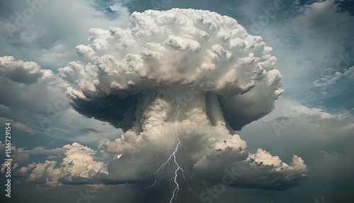 enorme medusa fatta di nuvole temporalesche e lampi tra i filamenti dei tentacoli, huge jellyfish made of storm clouds and lightning between the filaments of the tentacles