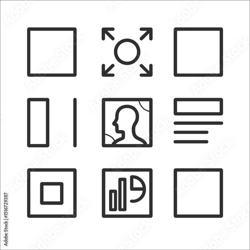 Whitespace Icon Set. Outline icon set of whitespace utilization: open space, breathing room icon, empty frame, gap indicator,