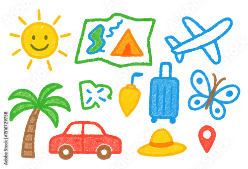 Travel themed doodles showcasing summer adventure essentials