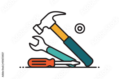 Hammer and nail, isolated construction tool for building and repair