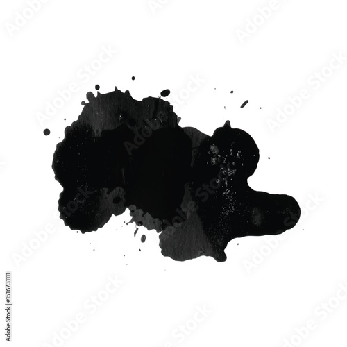 Dense black ink stain texture with natural splatter droplets and rough edges, great for grunge backgrounds, product packaging, branding visuals, digital textures, marketing designs, posters