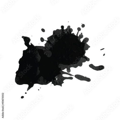 Grungy splattered ink blot with detailed uneven edges and natural spray dispersion, ideal for creative print or digital designs.