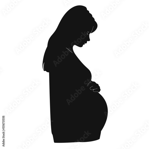 Silhouette of pregnant woman cradling belly in side profile  