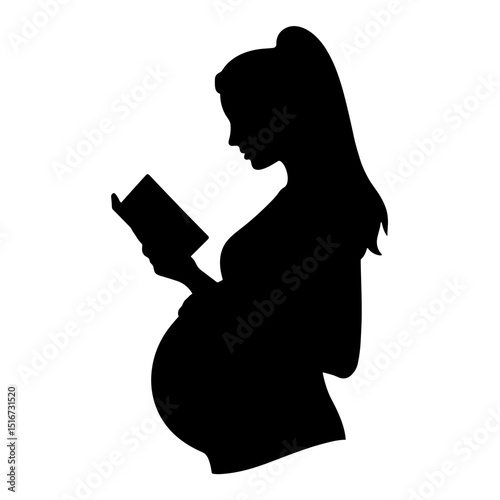 Expecting woman reading book in silhouette profile  
