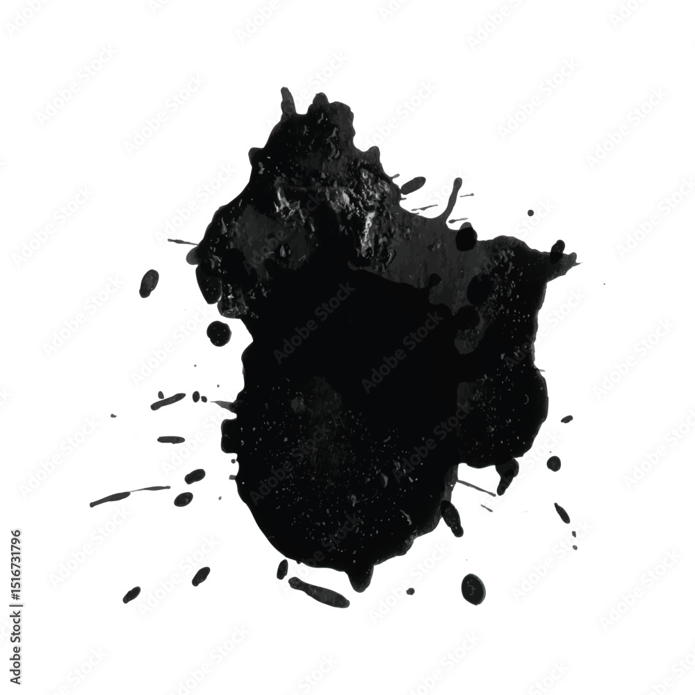 Creative black ink explosion design with scattered fluid stains and unique splatter effects, perfect for digital artwork and poster backgrounds.