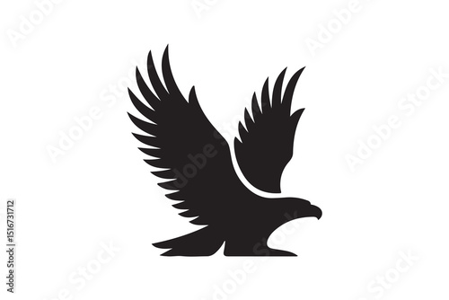 Flying eagle silhouette vector illustration with outstretched wings, a symbol of freedom in nature
