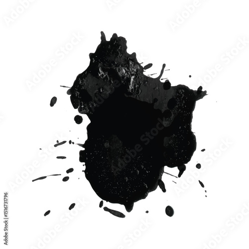 Creative black ink explosion design with scattered fluid stains and unique splatter effects, perfect for digital artwork and poster backgrounds.