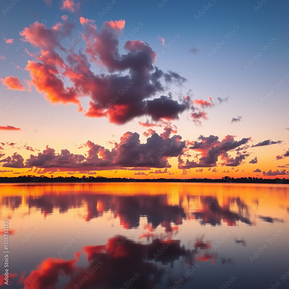 Obraz premium Sunset Reflection Over Calm Waters