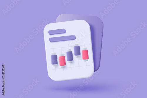 3d statistic graph icon for investment diagram report. creative solution concept on pastel background. Goal for business, bank, finance. 3d analysis investment graph vector icon render illustration