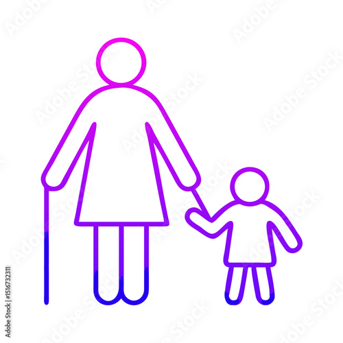 Elderly woman holding hands with child in icon design  