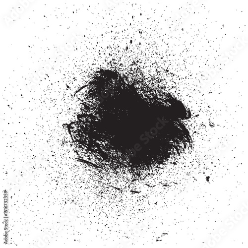 High resolution abstract black ink splatter texture with scattered dots and grunge splash shape perfect for artistic projects, design backgrounds, print templates and modern creative artworks.