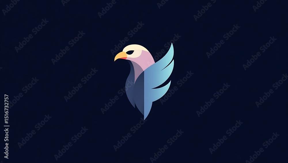 Obraz premium Cybernetic eagle head in glowing pastel lines, representing precision, vision, and digital strength in futuristic form. Golden Eagle logo. Futuristic eagle logo.