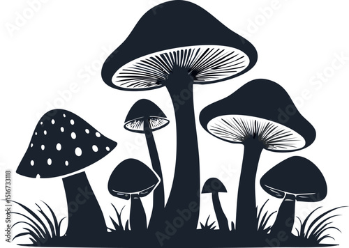 Silhouette of Various Mushrooms – Black Fungi Vector Set for Botanical Designs, Nature Themes, Foraging Graphics, and Woodland Decor