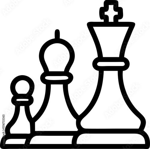 Chess - related Vector Icon. Features three chess pieces, symbolizing the game of chess. Editable lines. Vector illustrations.