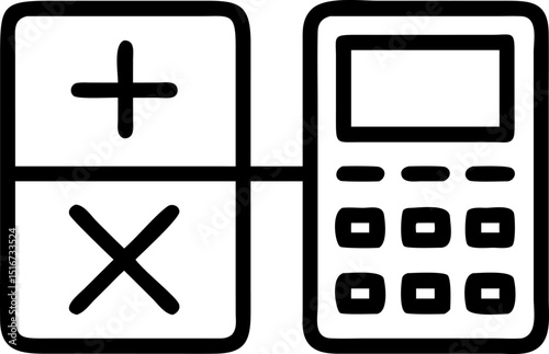 Math - related Vector Icon. Features a calculator and mathematical symbols, representing mathematics and calculations. Editable strokes. Vector illustrations.