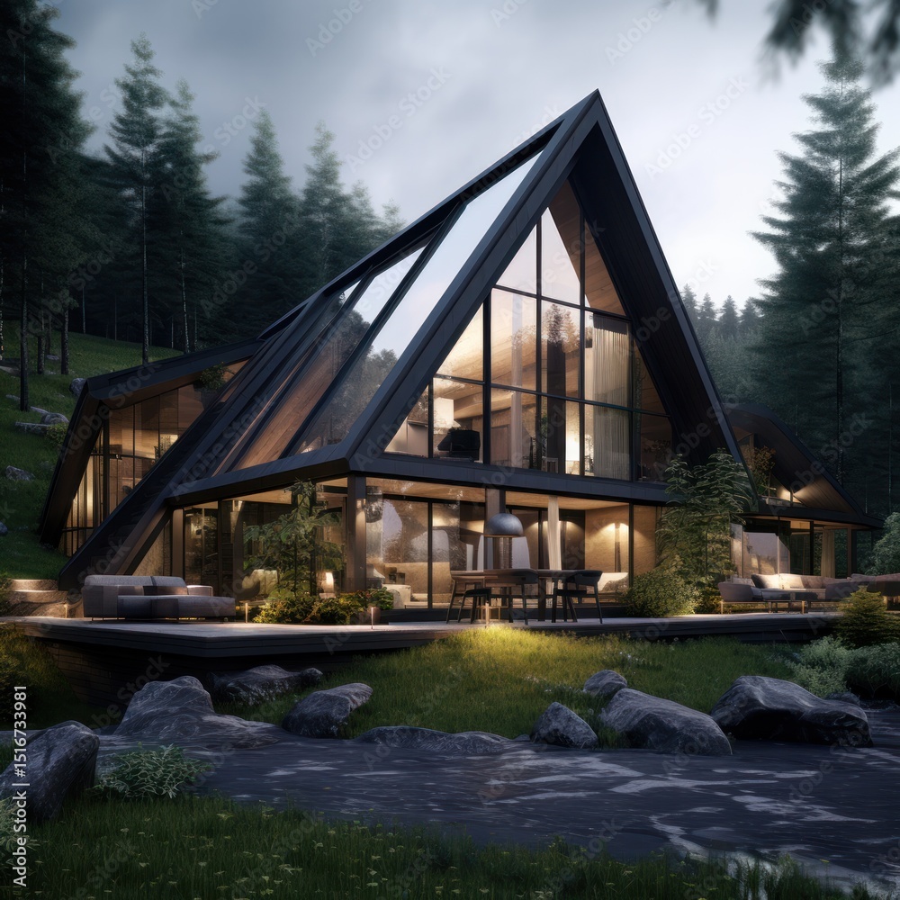 Fototapeta premium Modern black a-frame house