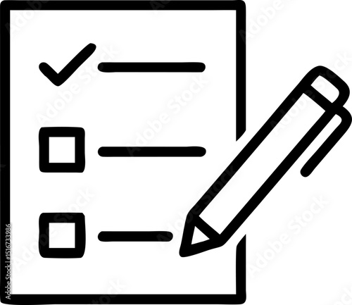 In - progress Task Vector Icon. Shows a checklist with partially checked boxes and a pencil, symbolizing ongoing task completion. Editable lines. Vector illustrations.