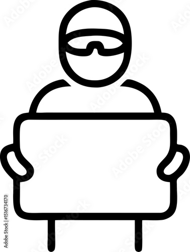 Tech - enabled Learning Vector Icon. Depicts a person with VR glasses holding a tablet, representing technology - enhanced learning experiences. Editable lines. Vector illustrations.