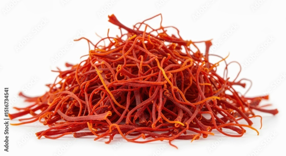 Naklejka premium Exquisite Dried Saffron Spice Threads Isolated Culinary Ingredient Premium Quality