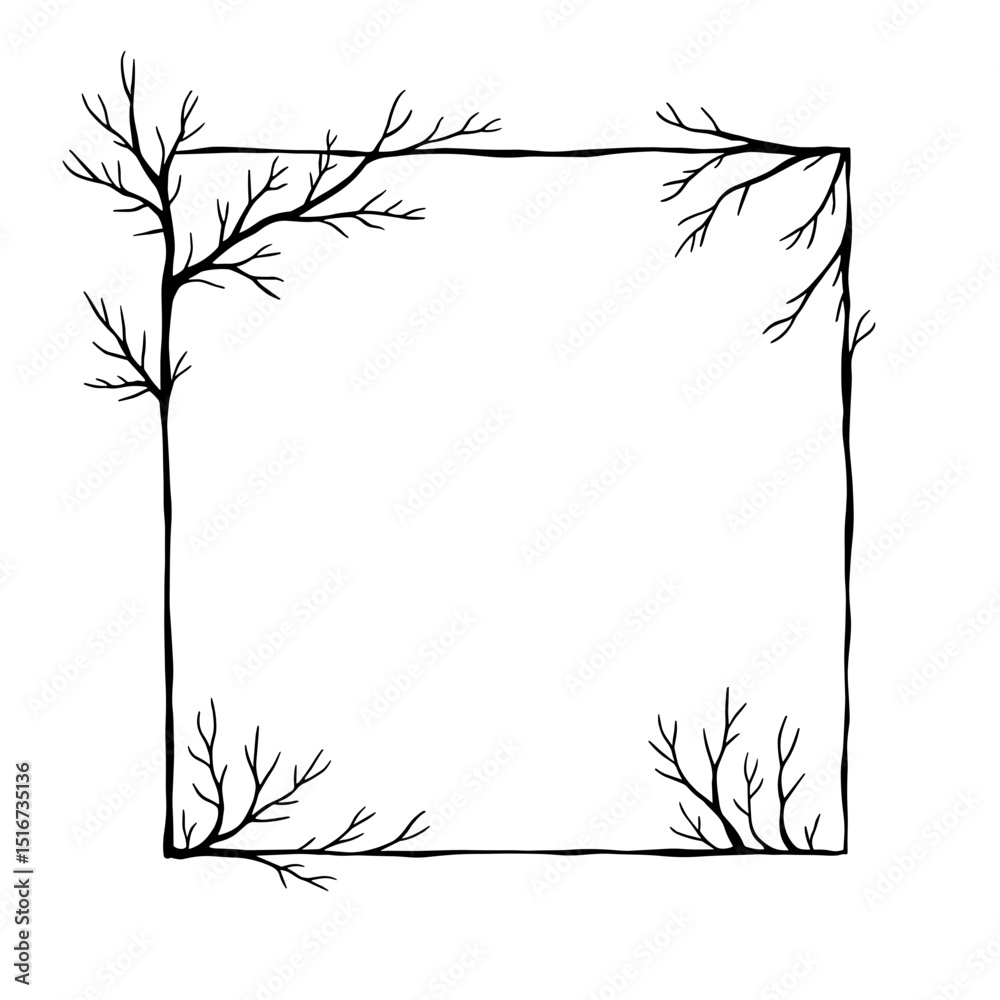 Fototapeta premium A minimalist, hand-drawn frame with delicate branches, a perfect blend of natural and geometric design. Ideal for adding a touch of elegance to your projects.