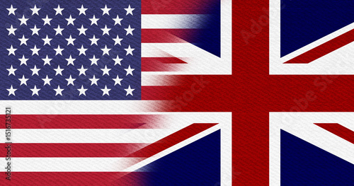 USA flag stars and stripes and UK Union Jack flag background
