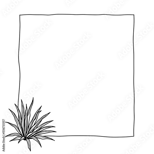 An artistic illustration showcasing a sleek, modern design with a touch of nature. The artwork features a clean, minimalist border framing an open space, perfectly complemented by an elegant plant. 