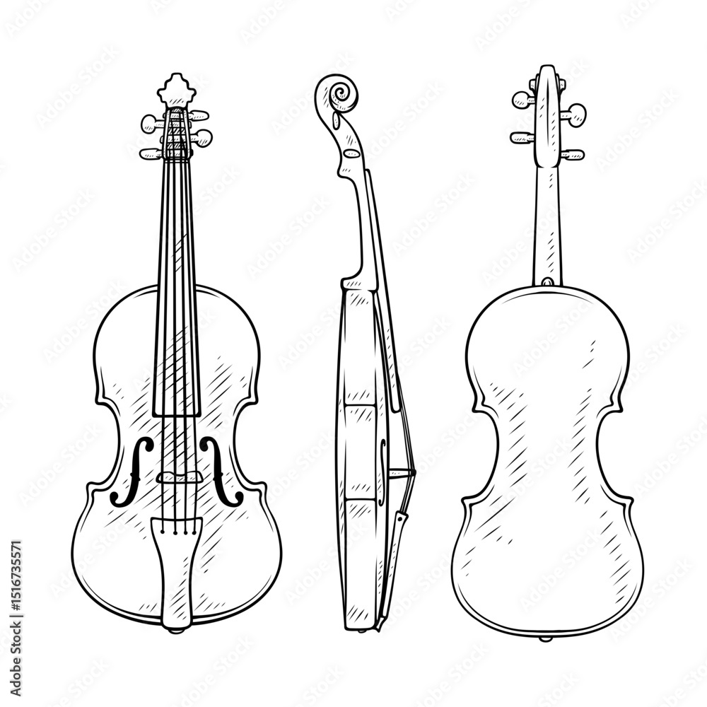 Fototapeta premium violin vector line art handdraw illustration set collection