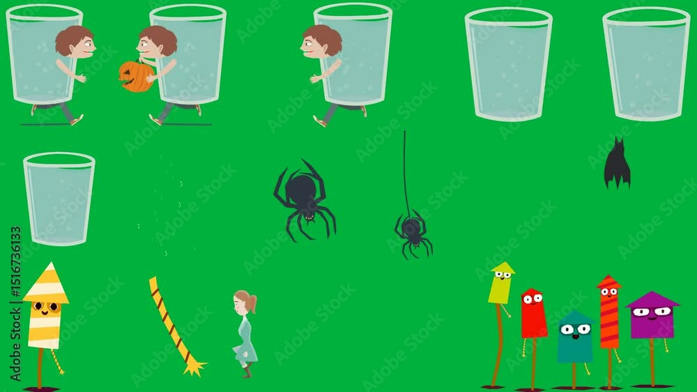 Two people glass water pumpkin man glasses green background black spiders cat screen illustration candy stick woman walking group cartoon characters standing line front batman logo holding . Two people glass water pumpkin man glasses green background black spiders cat screen illustration candy stick woman walking group cartoon characters standing line front batman logo holding .