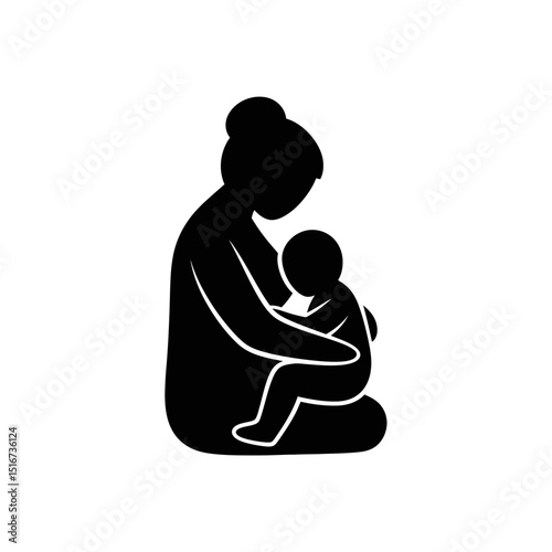 Mother gently holding her child in a nurturing embrace - Concept of vector icon  
