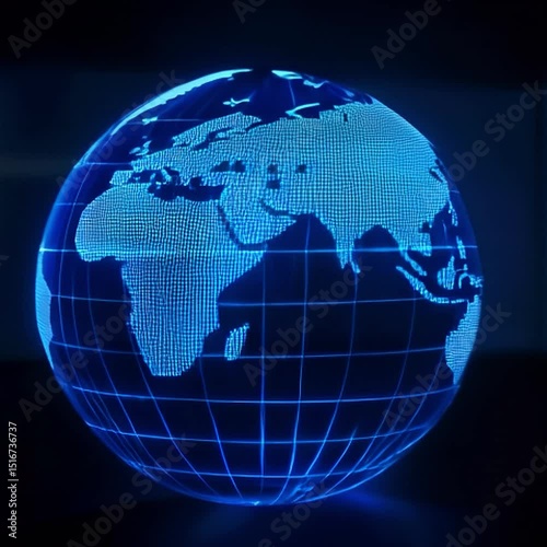 holographic rotating globe blue clore in dark room