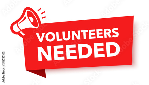 Megaphone with volunteers needed speech bubble. Loudspeaker. Banner for business, marketing and advertising. Vector illustration.