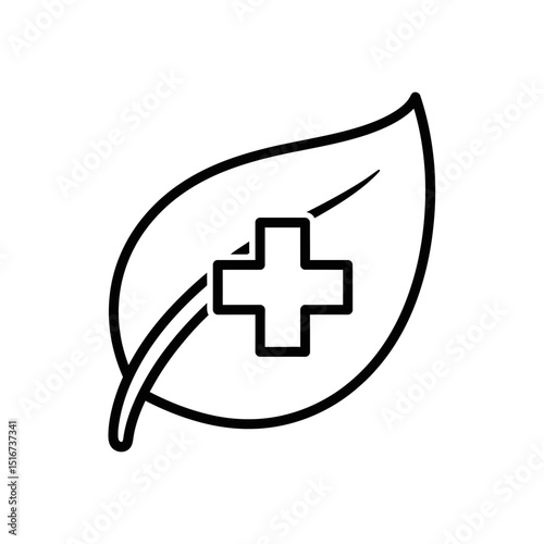 Leaf icon with medical cross symbolizing health and nature  