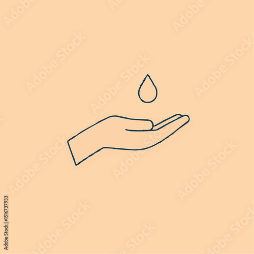 Outlined hand with droplet — moisturizing hand care.