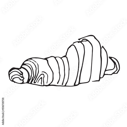 Outline hand drawn croissant on white background, pastry for design and mockups in sketch style