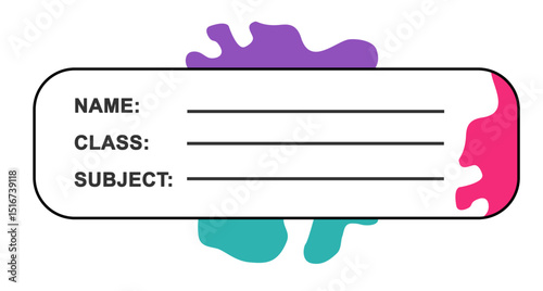 A sticker for kids that has an outer stroke and a purple and green shape on the top and bottom.