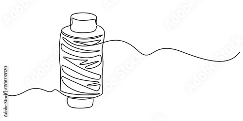 Continuous one line drawing of textile spool of thread. Spool of thread single line art vector illustration. Editable vector, Continuous one line drawing of sewing needle and thread spool, minimalist 