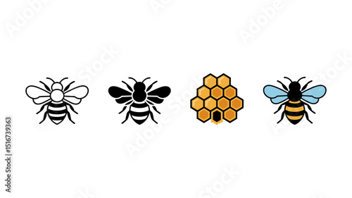 Bee and Honeycomb Icons: A captivating display of icons showcases the elegance of honeybees and honeycombs, with each icon revealing the intricate beauty of the insect