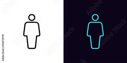 Outline man person icon, with editable stroke. Male figurine icon, man silhouette. Male gender, human figurine, men locker room, restroom, gentleman WC sign, changing room and washroom. Vector icon