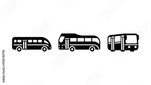 Vector transport trio: An eye-level shot of the three transport bus icons, suitable for travel, transportation, public transport and commuting.