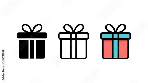 Gift Boxes Icon Set: An array of meticulously crafted gift box icons, showcasing distinct styles and colors, perfect for festive and celebratory designs.