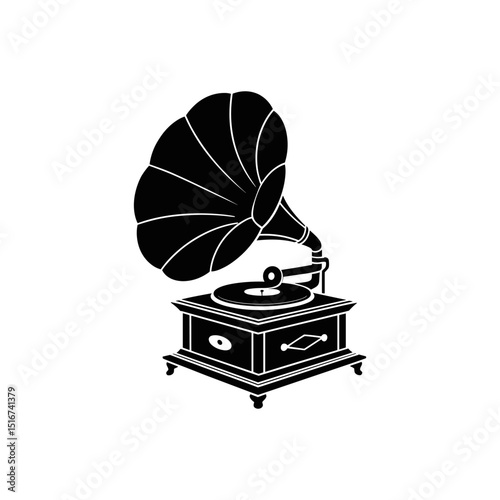 Vintage Gramophone Silhouette: A classic gramophone silhouette on a bright background evokes a sense of nostalgia and timeless elegance. It's a perfect representation of musical heritage.