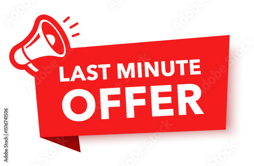 Megaphone with last minute offer speech bubble. Loudspeaker. Banner for business, marketing and advertising. Vector illustration.