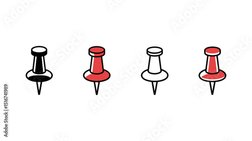 Pin Icon Collection: A collection of illustrated push pin icons in black and red hues, offering versatility for various design and communication needs.